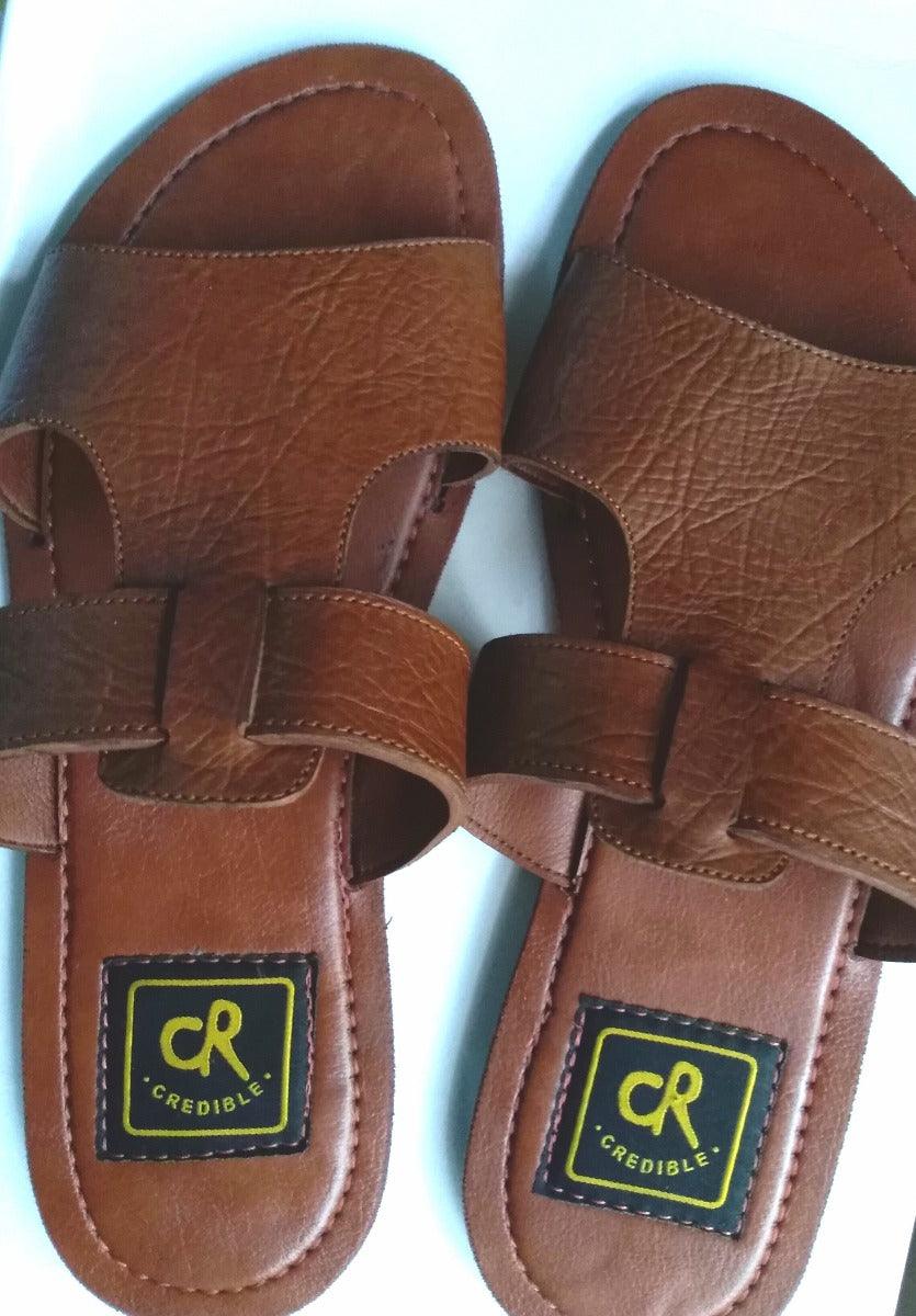 Credible Tan Leather Fashion Handmade Slippers - Obeezi