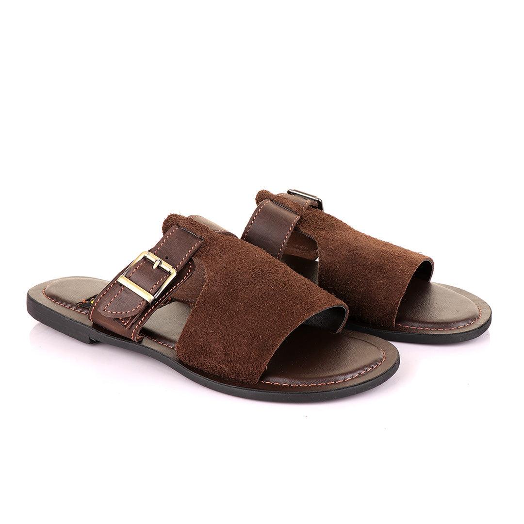 Credible Unisex Leather Brown Slippers - Obeezi