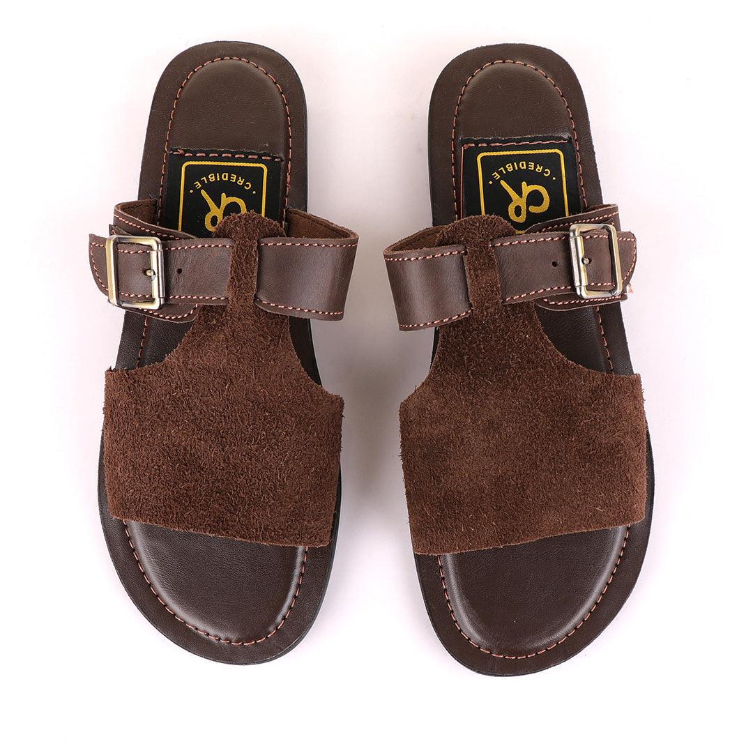 Credible Unisex Leather Brown Slippers - Obeezi
