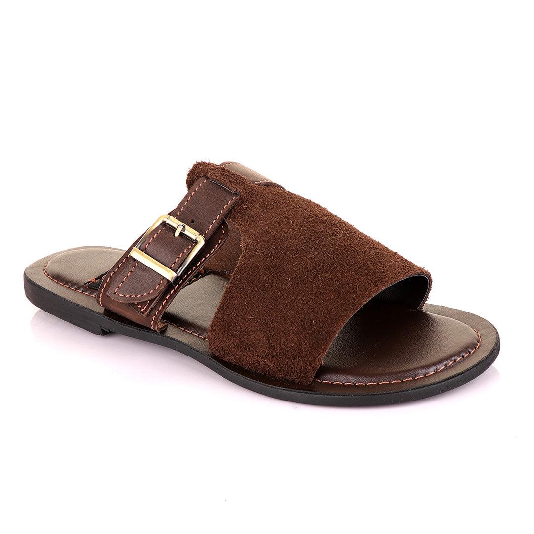 Credible Unisex Leather Brown Slippers - Obeezi