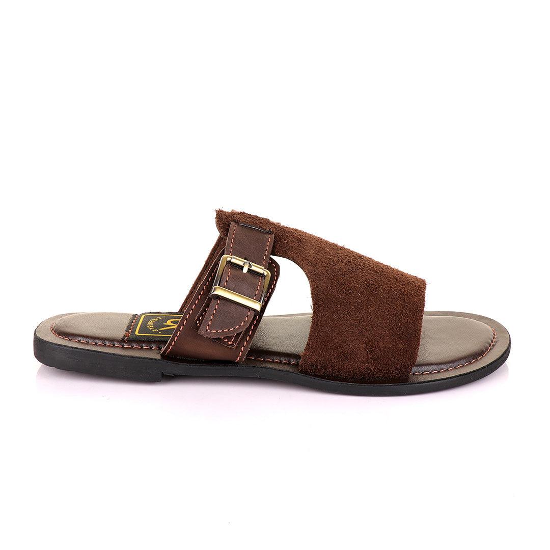 Credible Unisex Leather Brown Slippers - Obeezi