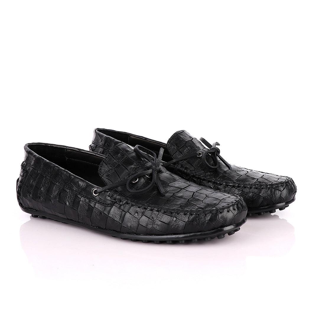 Croc Leather Stylus Black Drivers - Obeezi