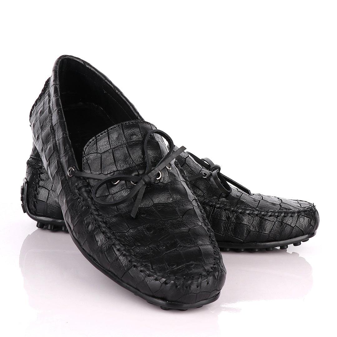 Croc Leather Stylus Black Drivers - Obeezi