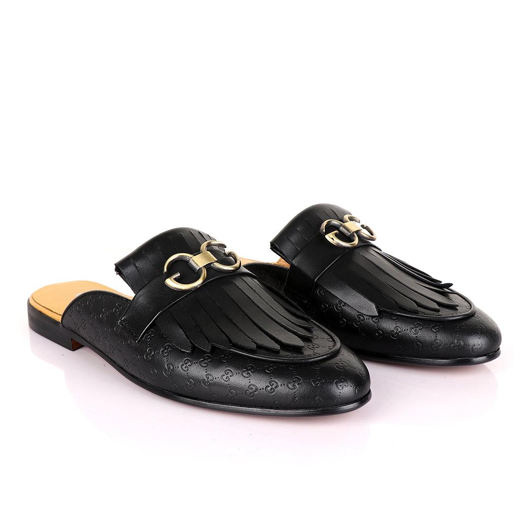 Crown Lashes Black Mole Half Leather Shoe - Obeezi