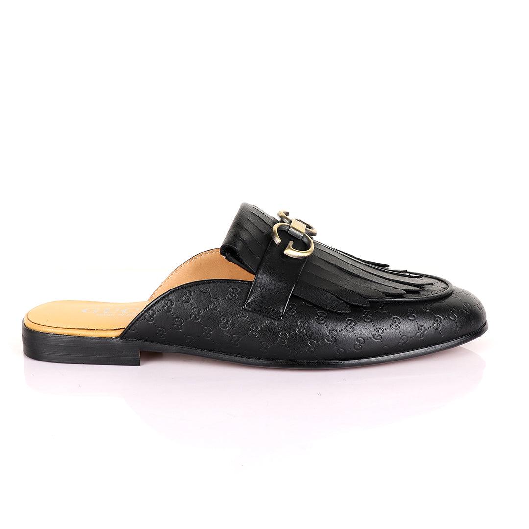 Crown Lashes Black Mole Half Leather Shoe - Obeezi