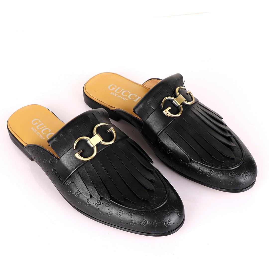 Crown Lashes Black Mole Half Leather Shoe - Obeezi
