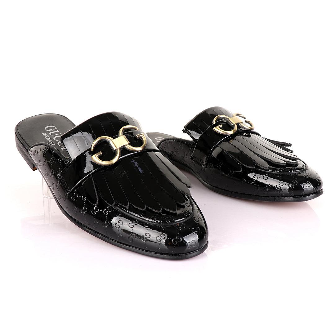 Crown Lashes Black Wetlips Mole Half Leather Shoe - Obeezi