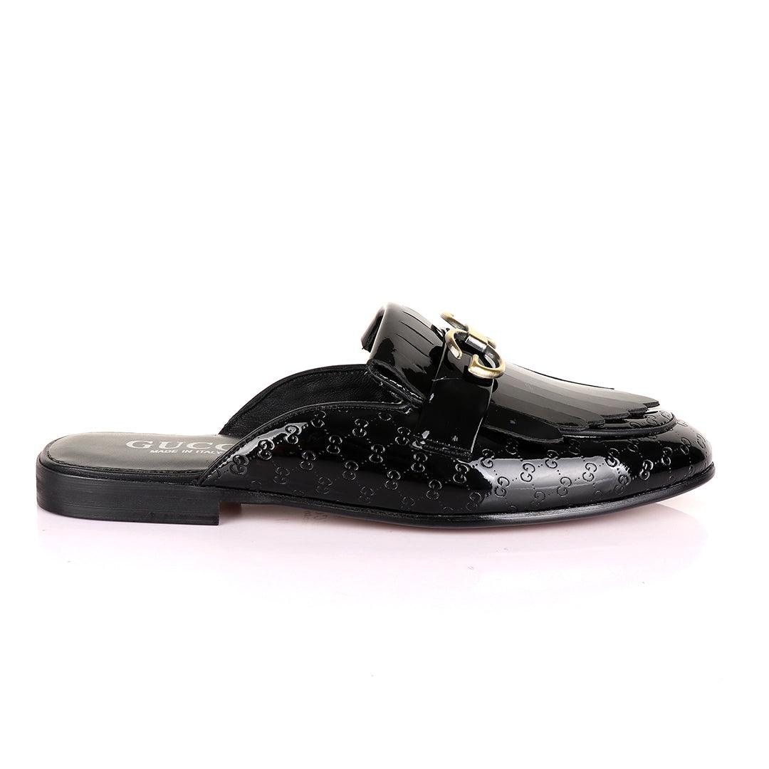 Crown Lashes Black Wetlips Mole Half Leather Shoe - Obeezi