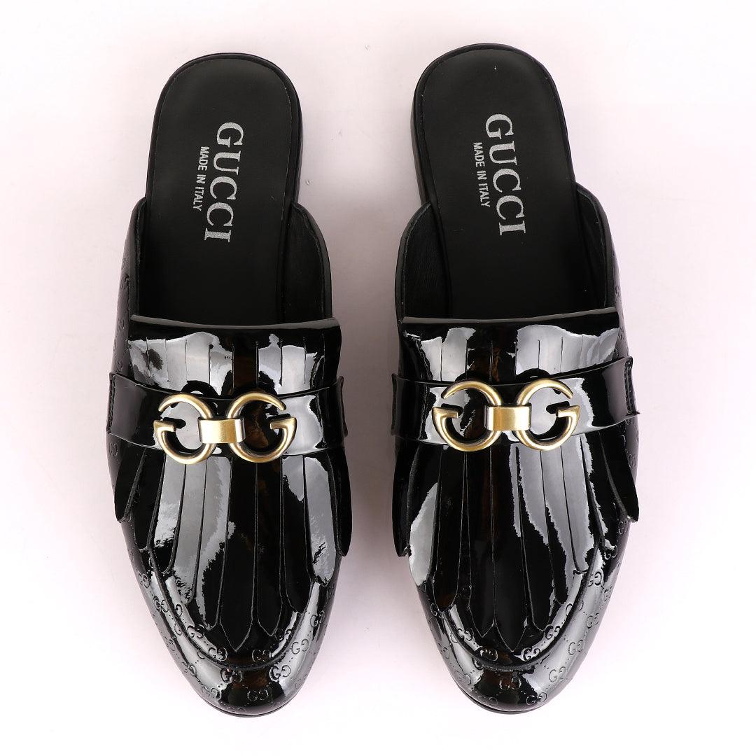 Crown Lashes Black Wetlips Mole Half Leather Shoe - Obeezi