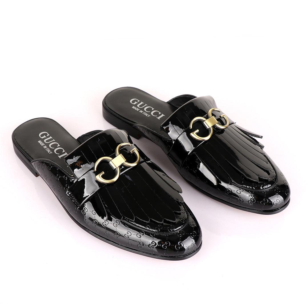 Crown Lashes Black Wetlips Mole Half Leather Shoe - Obeezi