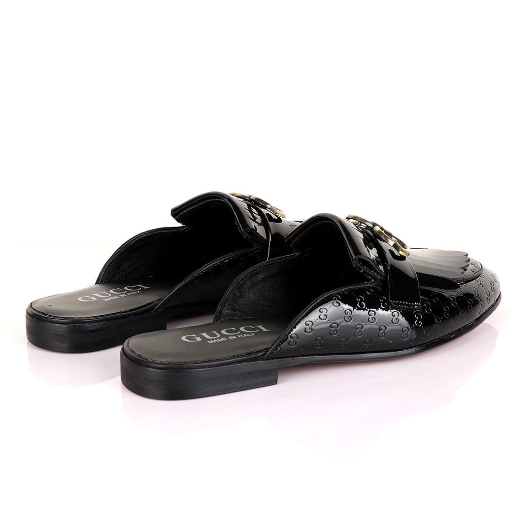 Crown Lashes Black Wetlips Mole Half Leather Shoe - Obeezi