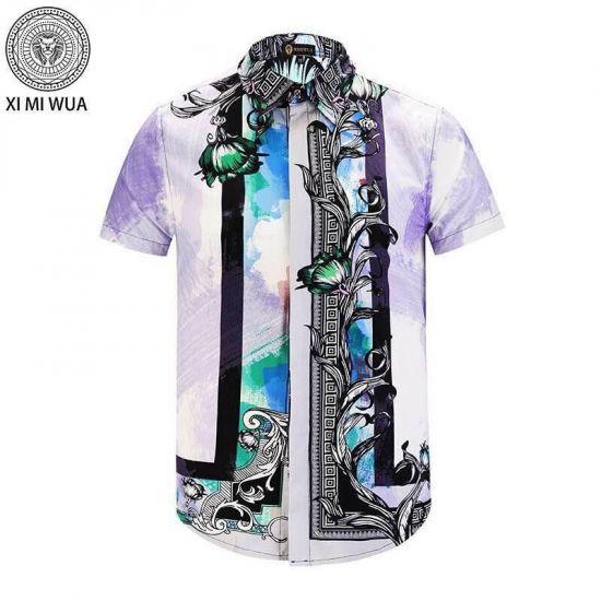 Crucifix VE Vintage Print Silk Purple short sleeve shirt - Obeezi
