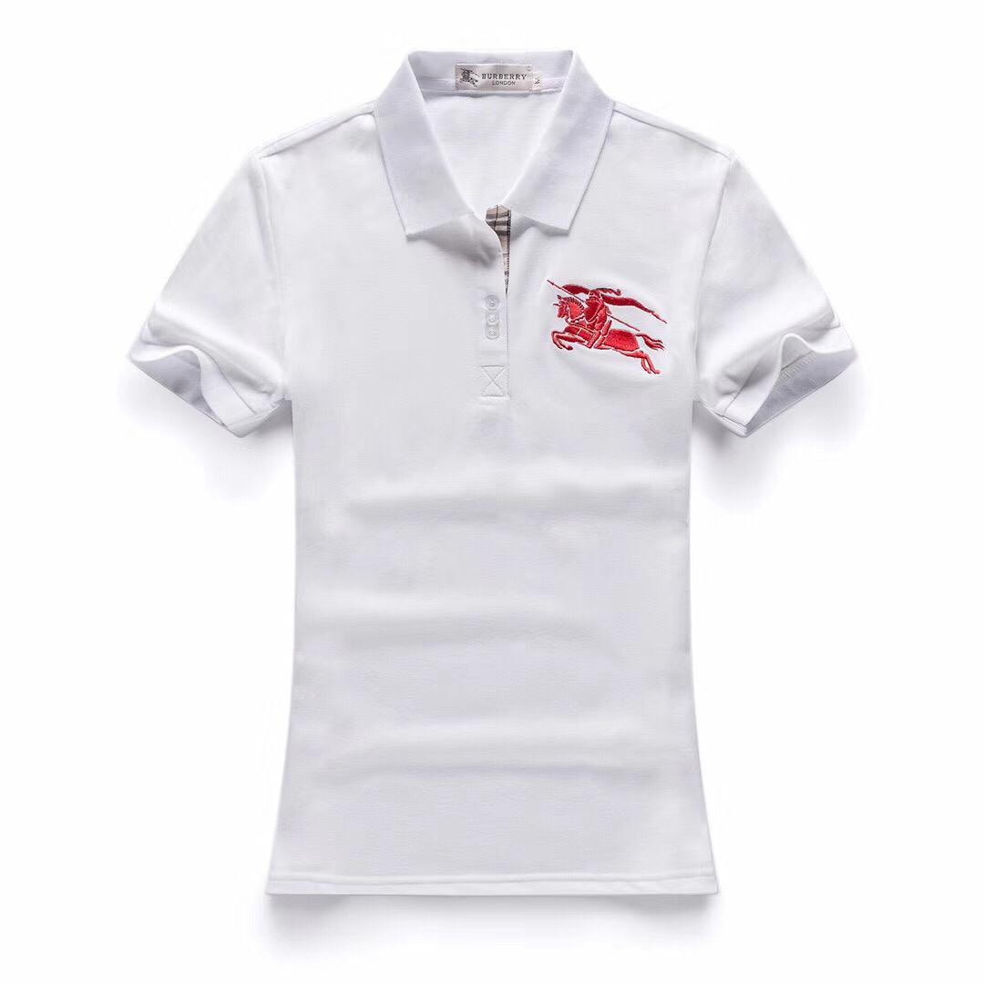 Custom Fitted Burberry Ladies White Short Sleeve Polo - Obeezi