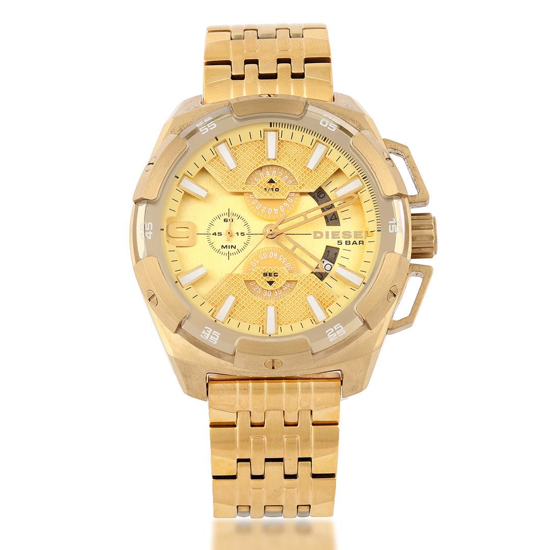 Diesel Authentic Men's Mega Chief Chronograph 5 Bar Gold Watch - Obeezi.com