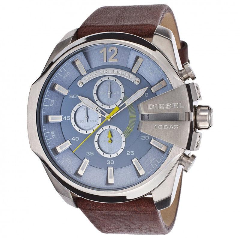 Diesel Chief Chronograph Light Blue Dial Brown Leather Men's Watch DZ4281 - Obeezi.com