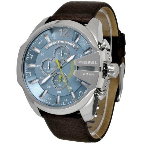 Diesel Chief Chronograph Light Blue Dial Brown Leather Men's Watch DZ4281 - Obeezi.com