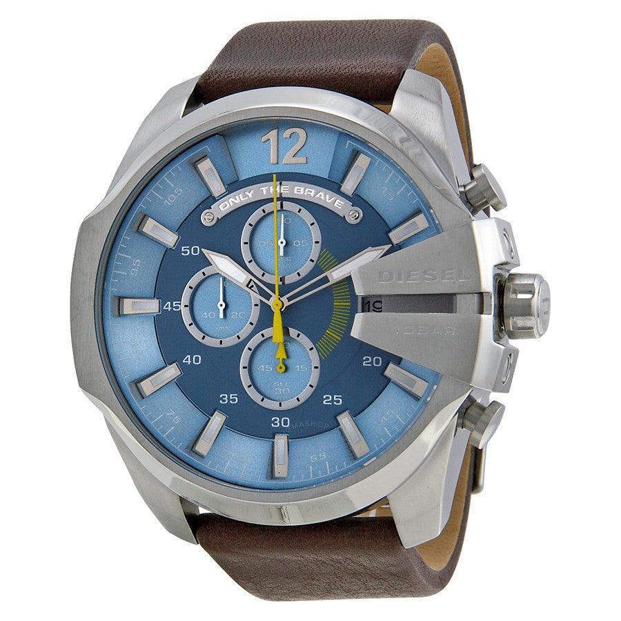 Diesel Chief Chronograph Light Blue Dial Brown Leather Men's Watch DZ4281 - Obeezi.com