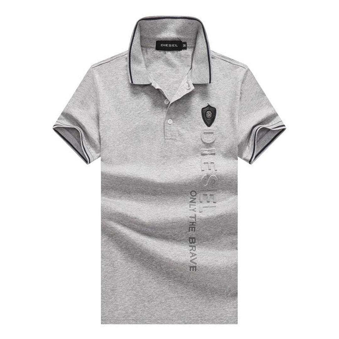 Diesel Cotton Polo Shirt With Brave Crested Logo- Ash - Obeezi