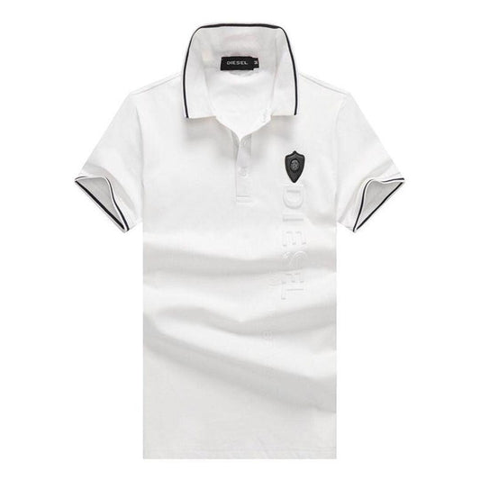 Diesel Cotton Polo Shirt With Brave Crested Logo- White - Obeezi