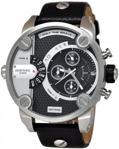 Diesel Little Daddy DZ7256 Silver Dial Black Leather Men's Watch - Obeezi.com