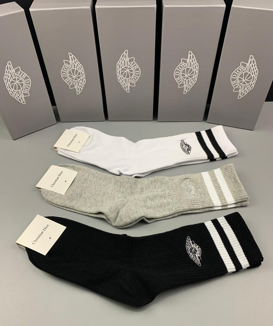 Dio Logo Designed Cotton 3 in 1 Black, White And Ash Socks - Obeezi.com