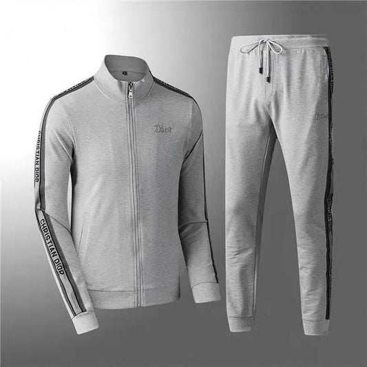 Dio Side Logo Designed Cotton Zip down Track Suit - Ash - Obeezi.com