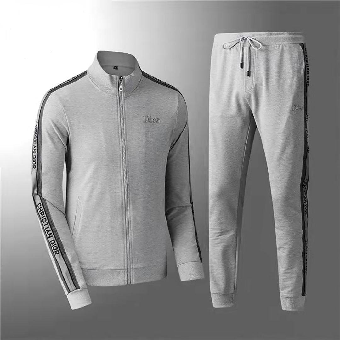 Dio Side Logo Designed Cotton Zip down Track Suit - Ash - Obeezi.com