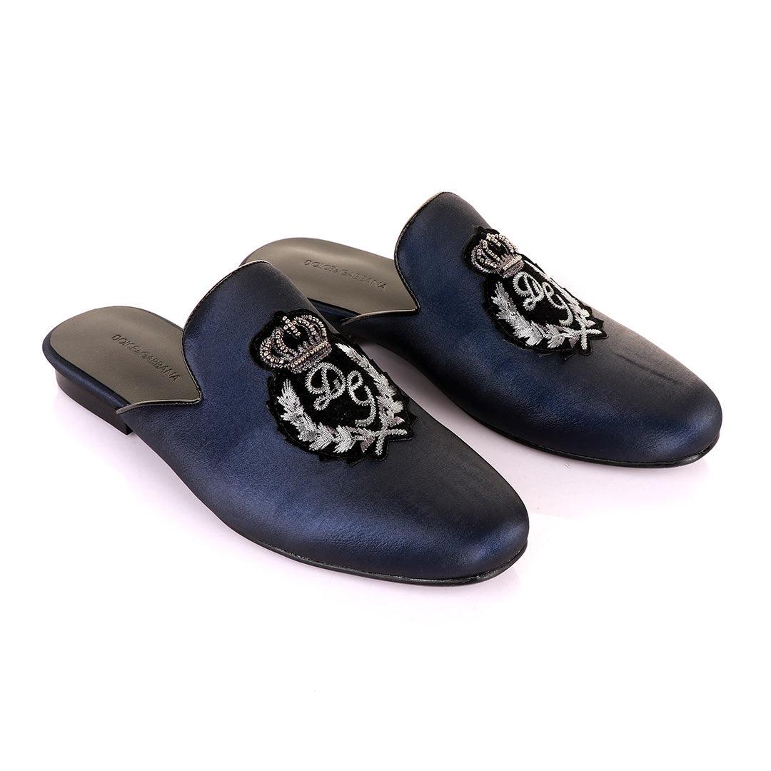 Dolce and Gabbana Crested Design Blue Mole Half Shoe - Obeezi