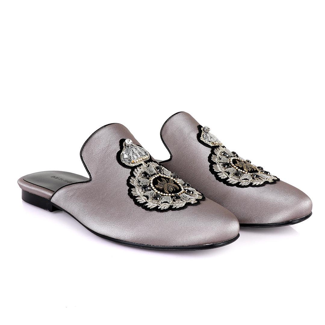 Dolce and Gabbana Crested Design Grey Mole Half Shoe - Obeezi