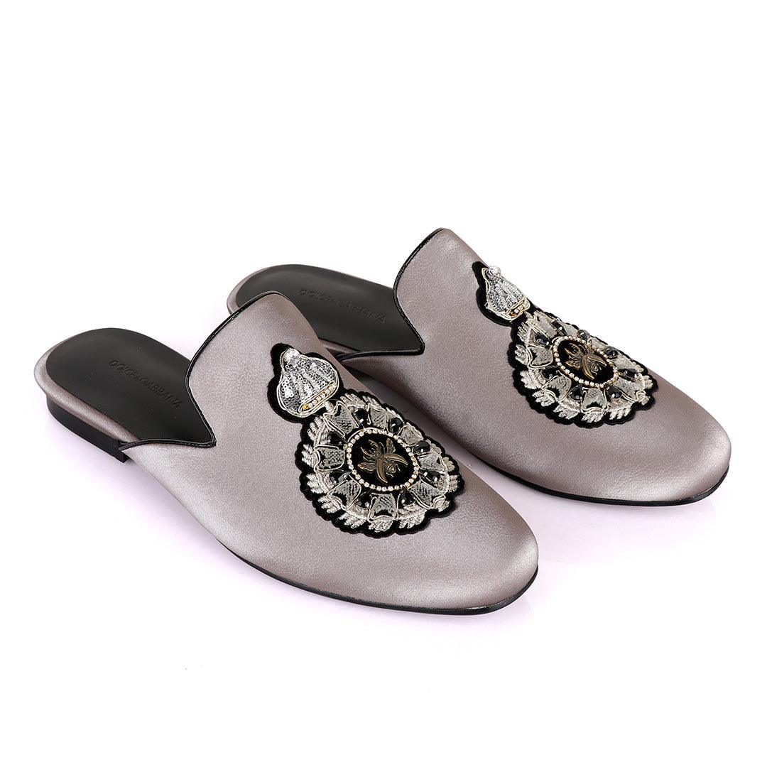 Dolce and Gabbana Crested Design Grey Mole Half Shoe - Obeezi