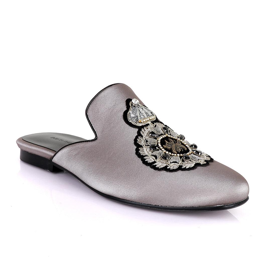 Dolce and Gabbana Crested Design Grey Mole Half Shoe - Obeezi