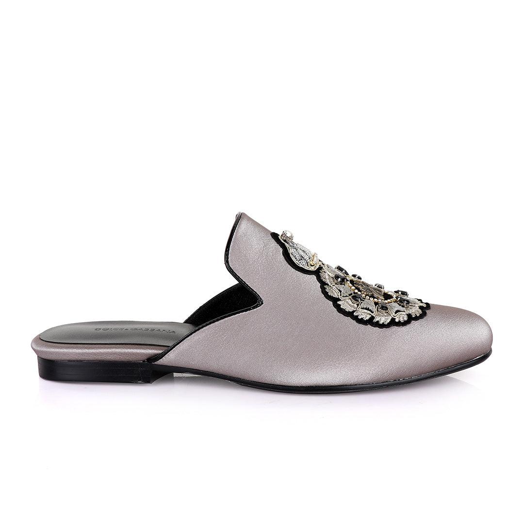 Dolce and Gabbana Crested Design Grey Mole Half Shoe - Obeezi
