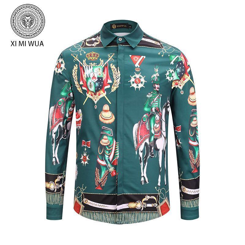 Dolce & Gabbana Vintage Printing Green Men's Long Sleeved Shirt - Obeezi