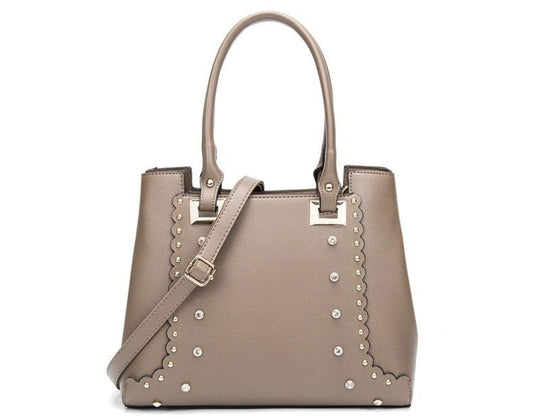 Dreubea Women's Leather With Details HandBag Khaki - Obeezi.com