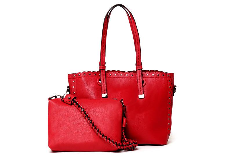 Dreubea Women's Leather With inner HandBag -Red - Obeezi.com