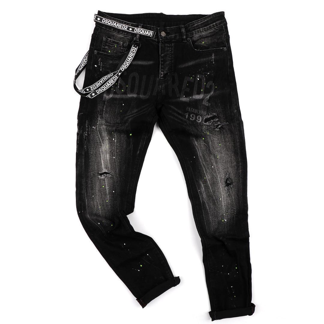 DSQ2 Men's Urban Styled Ripped Jeans- Black - Obeezi.com