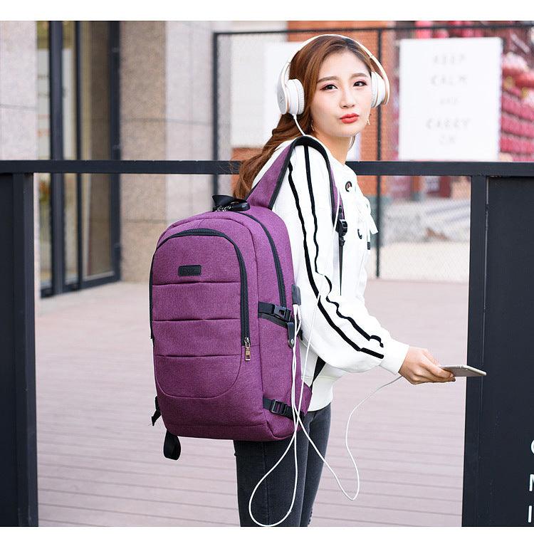 Dxyizu Oxford Men's Casual BackPack With Anti-Theft Lock And USB Charging Port-Purple - Obeezi.com