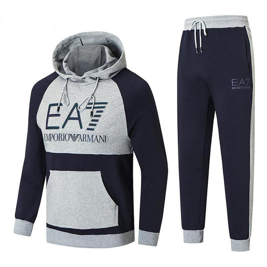 EA7 Men's Hooded Full Front Designed Tracksuit Set-Grey Black - Obeezi.com