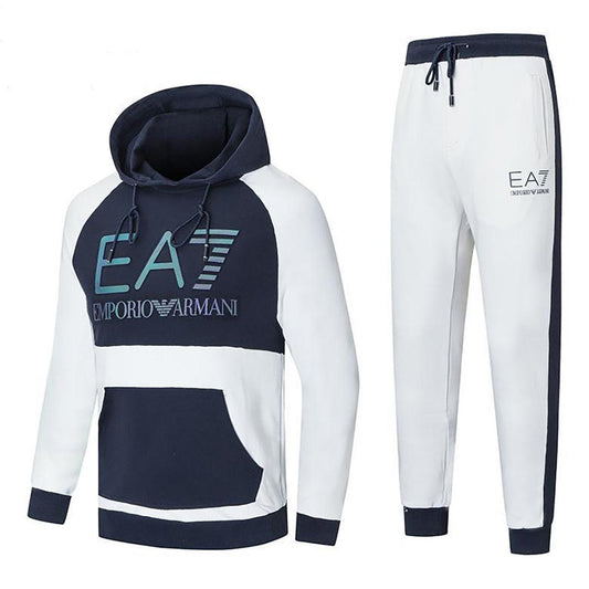 EA7 Men's Hooded Full Front Designed Tracksuit Set-Navy Blue - Obeezi.com