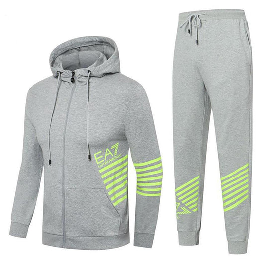 EA7 Men's Zip Through Hooded Tracksuit-Ash - Obeezi.com