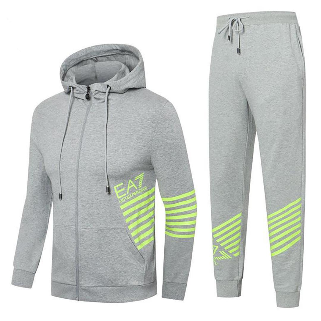 EA7 Men's Zip Through Hooded Tracksuit-Ash - Obeezi.com