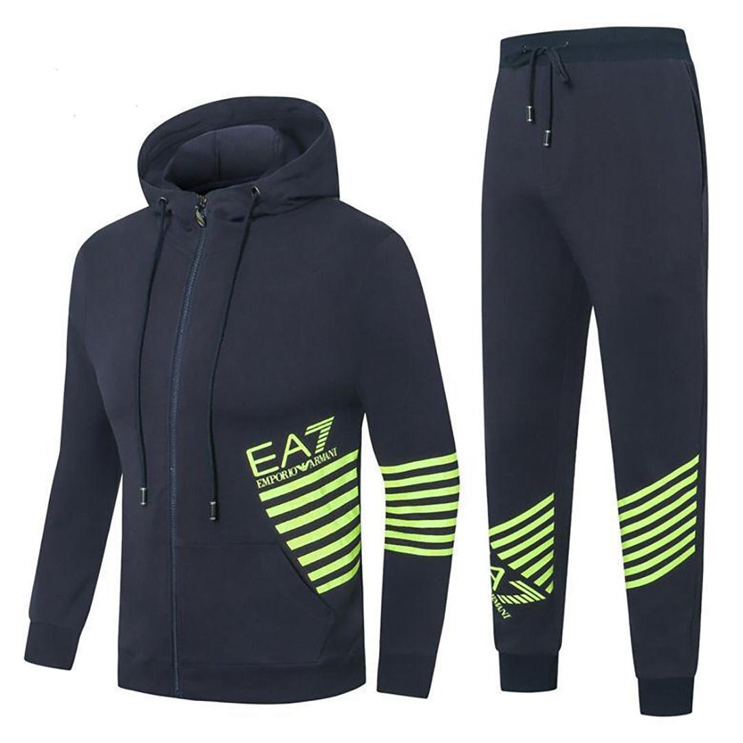 EA7 Men's Zip Through Hooded Tracksuit-Navy Blue - Obeezi.com