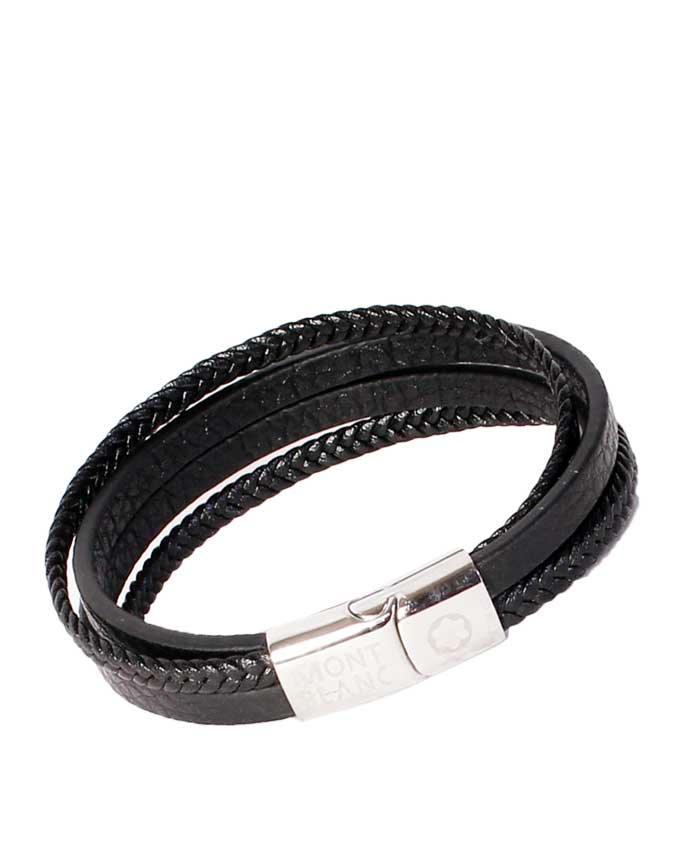 Edforce Unisex Triple Strand Woven Leather Black Bracelet - Obeezi.com
