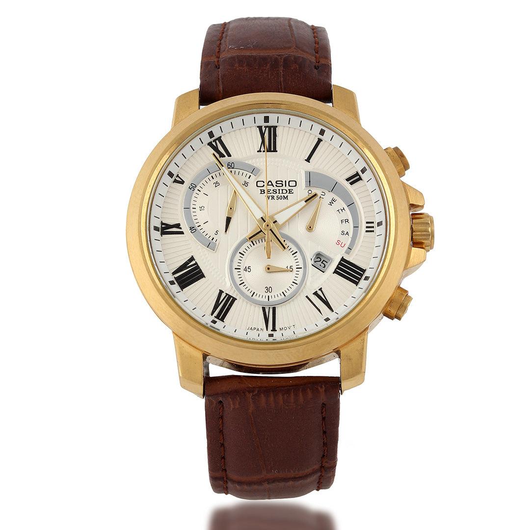 Edifice Casio Brown Leather Strap Analogue Watch - Obeezi.com
