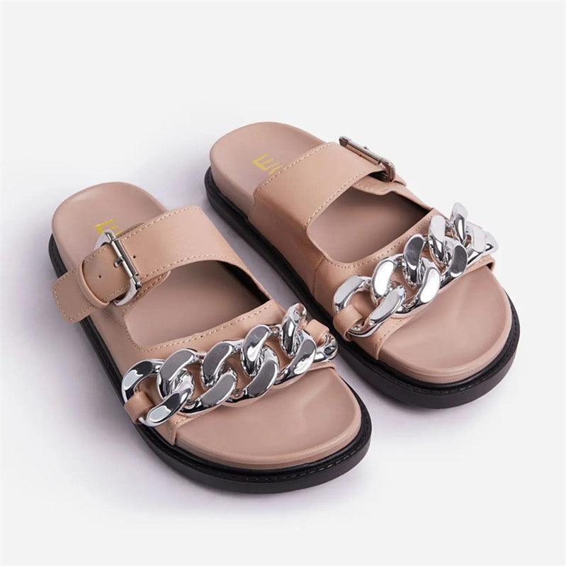 EGO Chain Designed Comfy Ladies Slipper - Beige - Obeezi.com