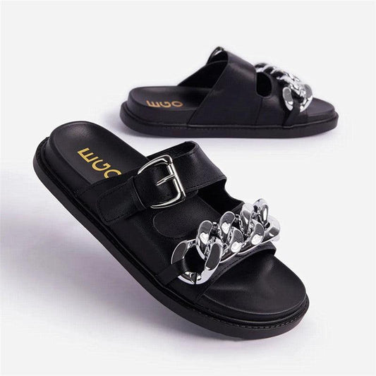 EGO Chain Designed Comfy Ladies Slipper - Black - Obeezi.com