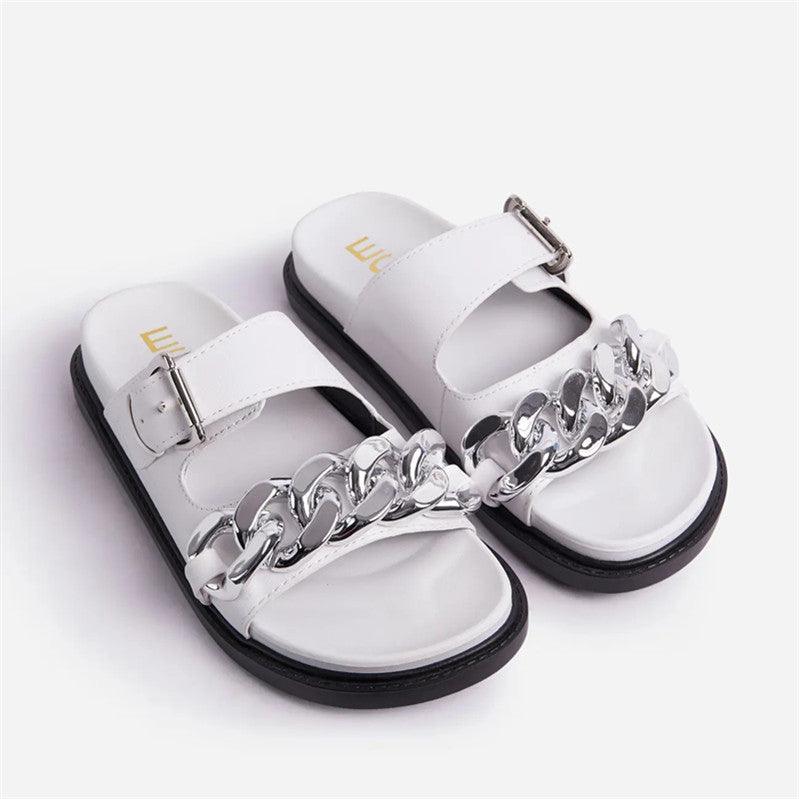 EGO Chain Designed Comfy Ladies Slipper - White - Obeezi.com