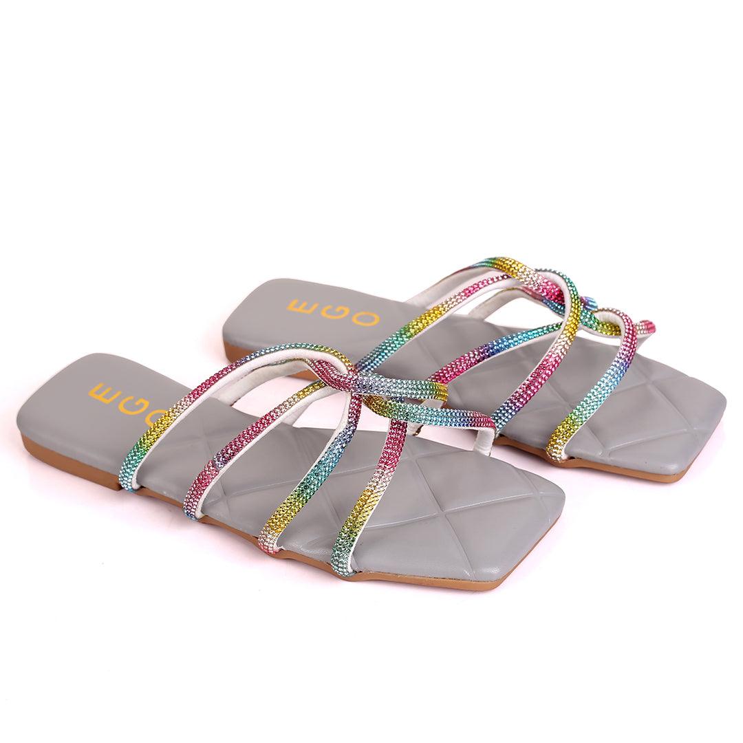 EGO Classic Flat heel Multi Coloured With Grey Sole Design Slipper - Obeezi.com