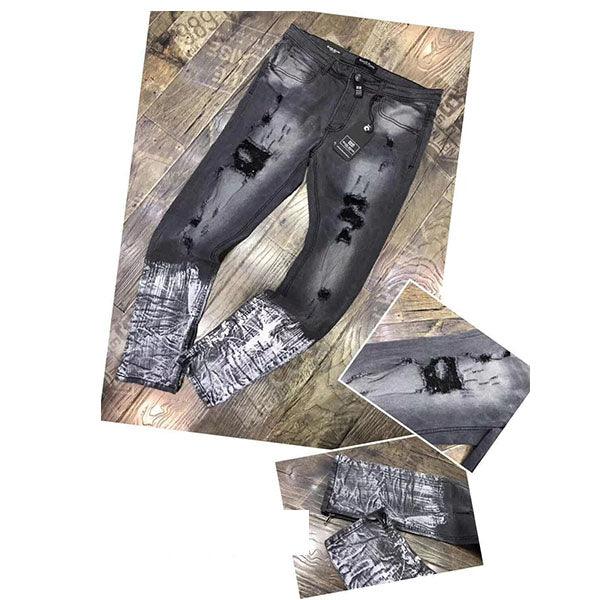 Eianz Fashion Voguo Ripped Half Color Straight Cut Grey Jeans - Obeezi