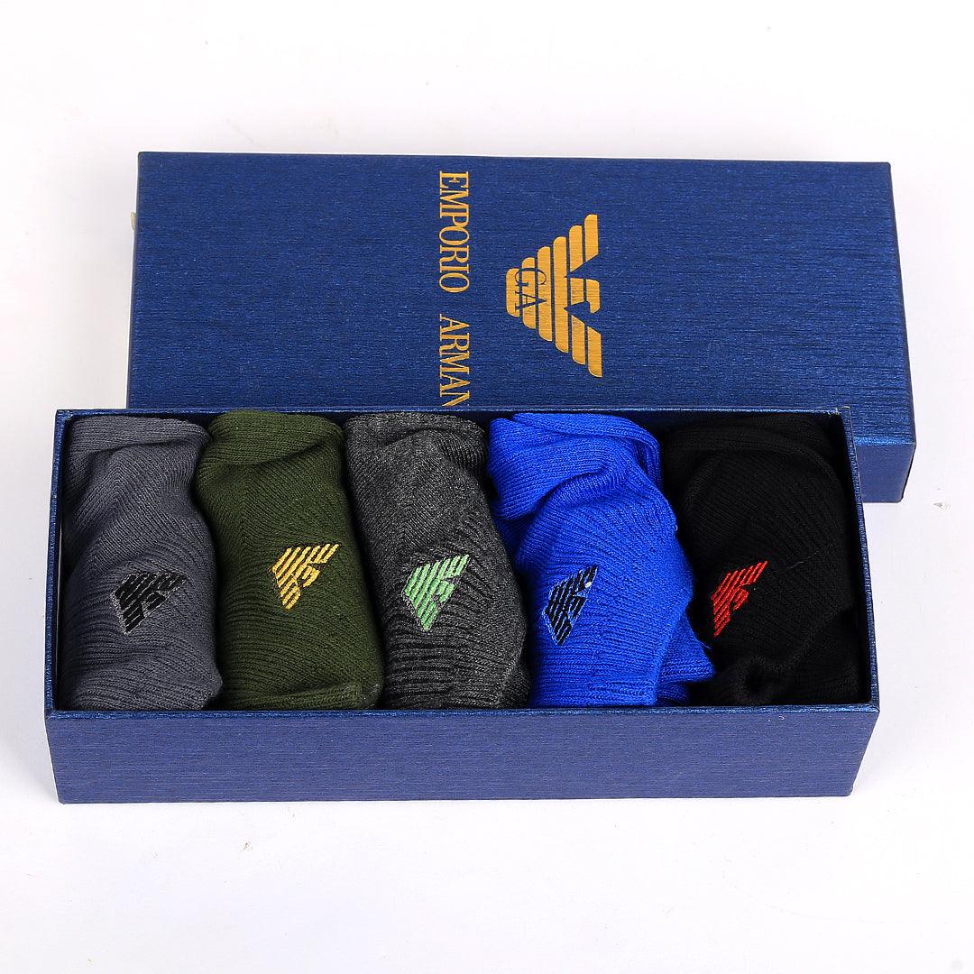Emp 5 In 1 Cotton Logo Designed Grey, Black, Ash, Green And Blue Socks - Obeezi.com